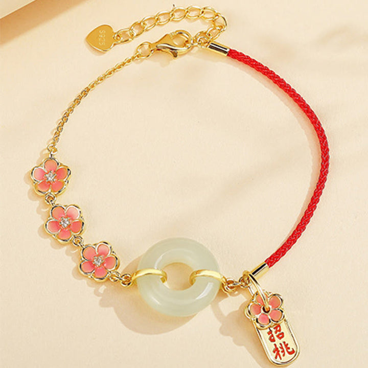 Collier pendentif porte-bonheur en argent sterling 925 avec Buddha Stones en jade naturel Hetian en fleur de pêcher