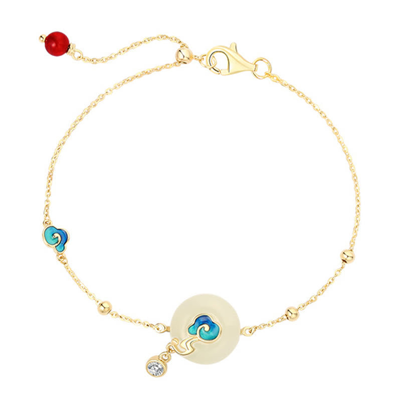 Bracelet en argent sterling 925 avec Buddha Stones et jade Hetian naturel, nuages de bon augure et abondance