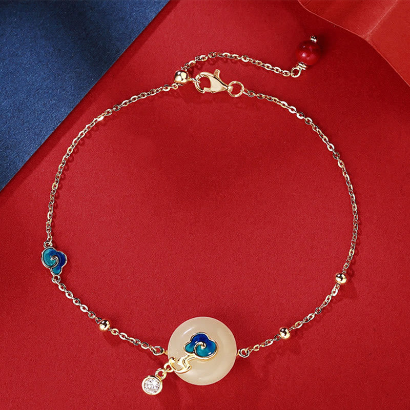 Bracelet en argent sterling 925 avec Buddha Stones et jade Hetian naturel, nuages de bon augure et abondance