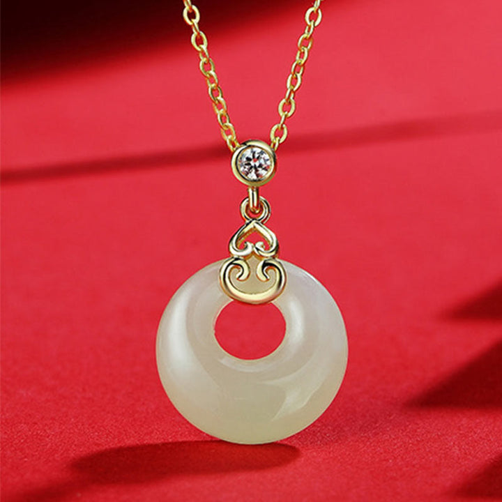 Boucles d'oreilles pendantes en argent sterling 925 avec Buddha Stones en jade naturel Hetian et boucle de paix en zircon - Collier de jade - image 12