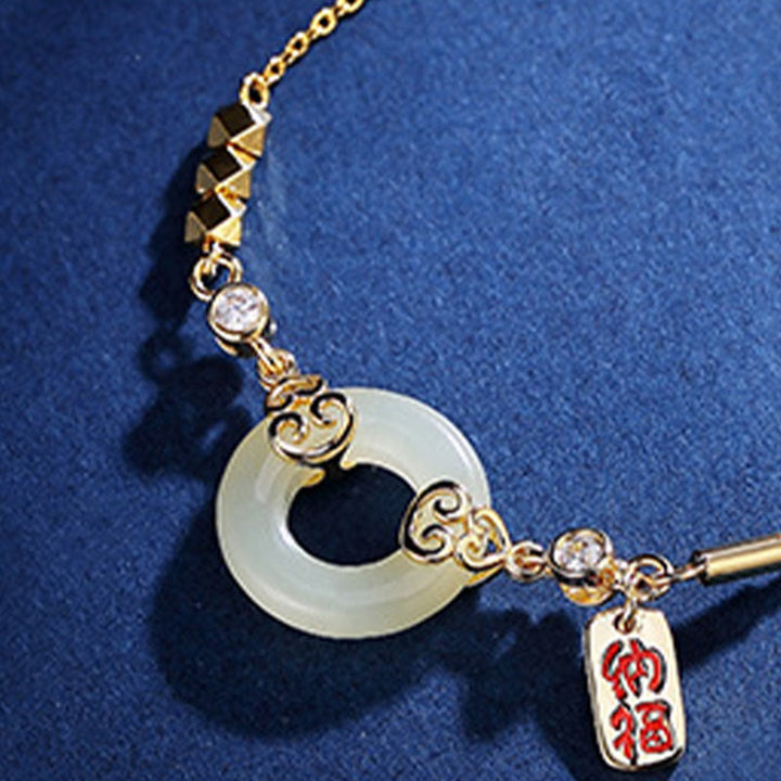 Boucles d'oreilles pendantes en argent sterling 925 avec Buddha Stones en jade naturel Hetian et boucle de paix en zircon - image 4