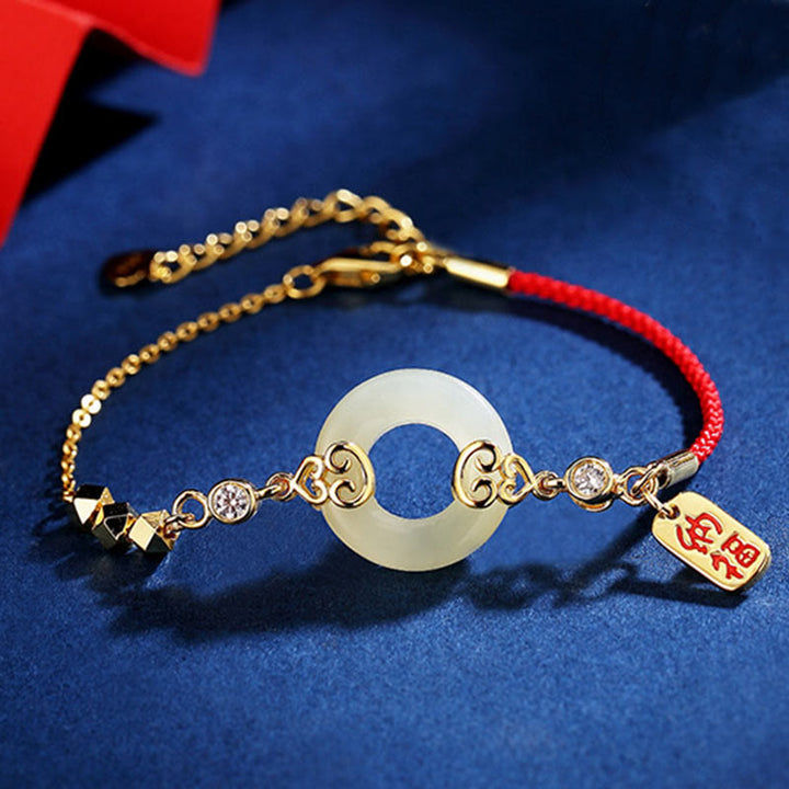 Boucles d'oreilles pendantes en argent sterling 925 avec Buddha Stones en jade naturel Hetian et boucle de paix en zircon - Bracelet en jade (tour de poignet 14-17 cm) - image 0