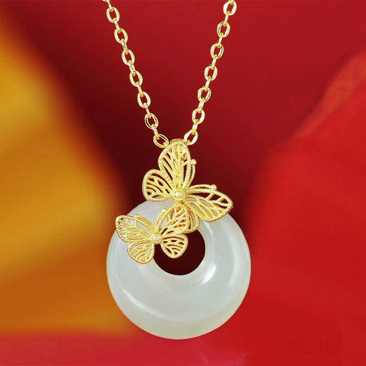 Collier pendentif papillon en jade Hetian naturel en argent sterling 925 avec Buddha Stones