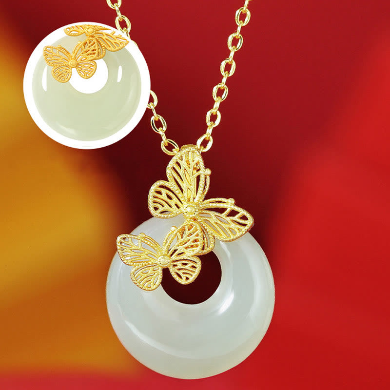 Collier pendentif papillon en jade Hetian naturel en argent sterling 925 avec Buddha Stones