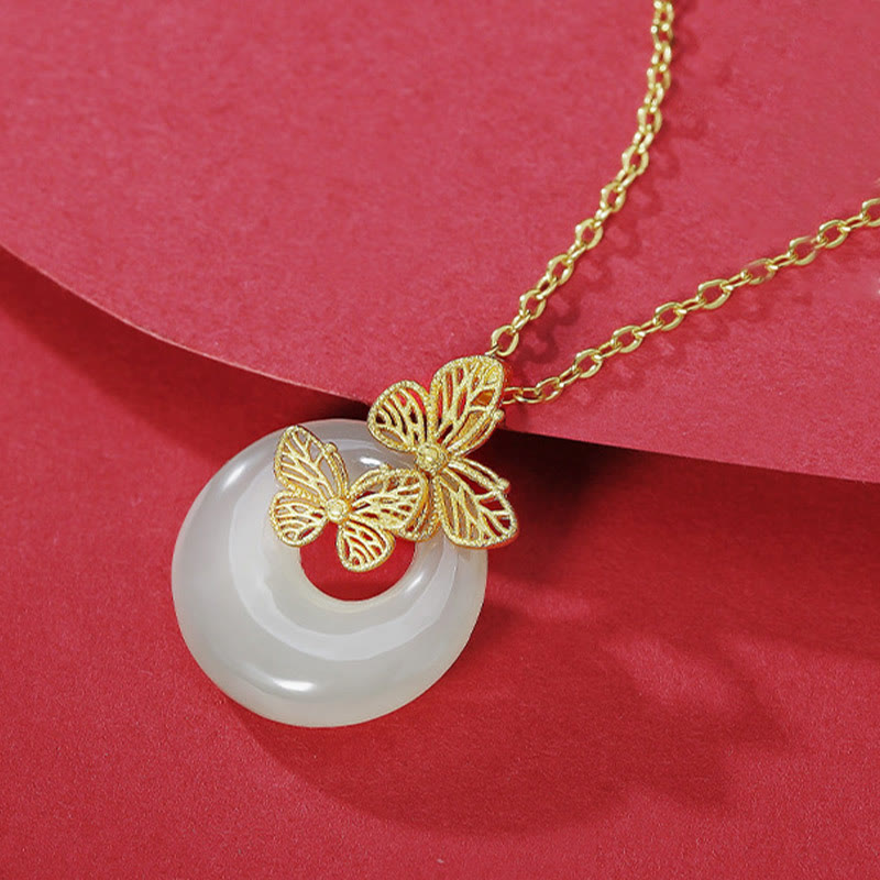 Collier pendentif papillon en jade Hetian naturel en argent sterling 925 avec Buddha Stones
