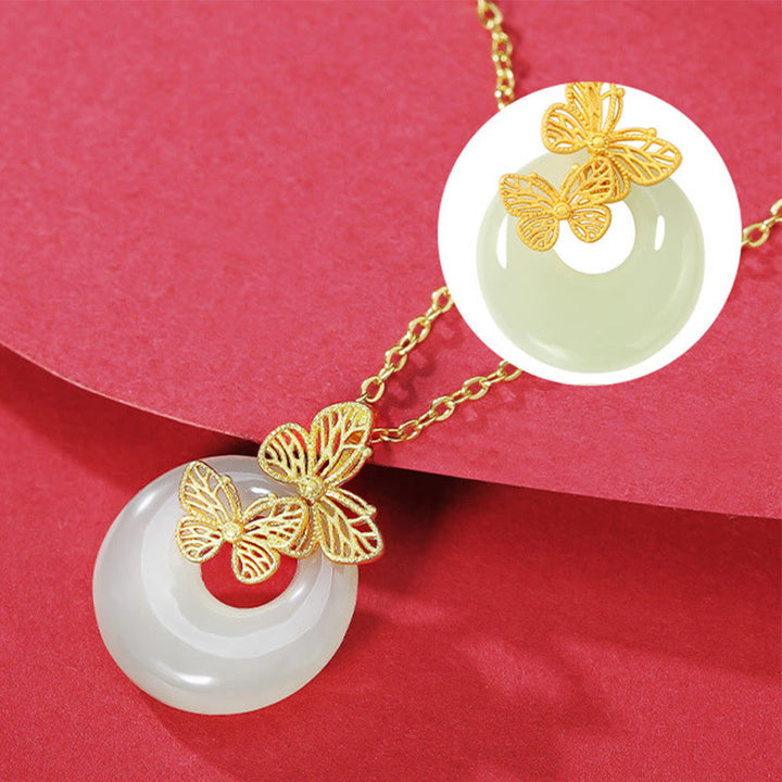 Collier pendentif papillon en jade Hetian naturel en argent sterling 925 avec Buddha Stones