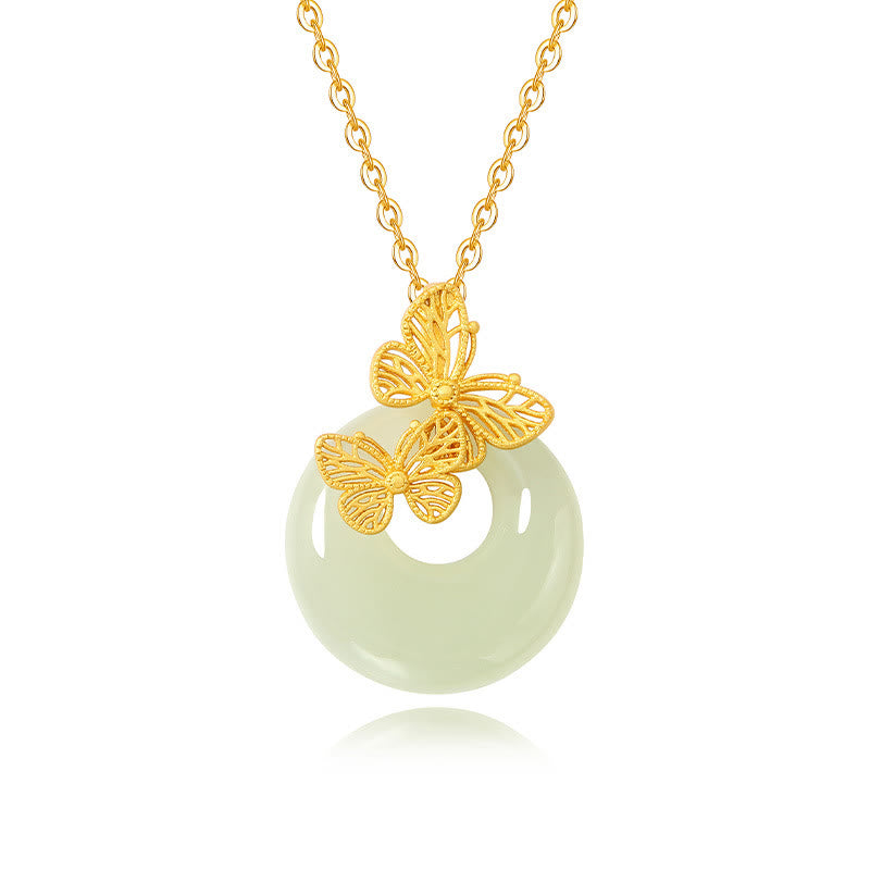Collier pendentif papillon en jade Hetian naturel en argent sterling 925 avec Buddha Stones