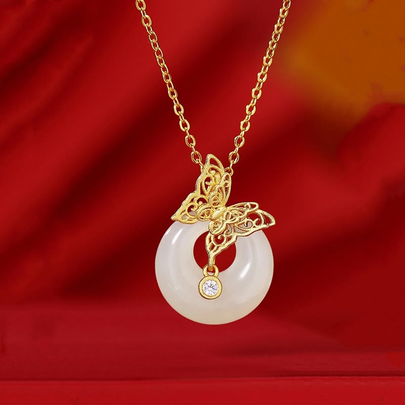 Collier pendentif papillon en jade Hetian naturel en argent sterling 925 avec Buddha Stones