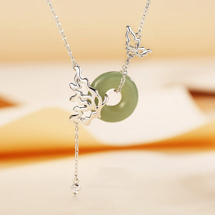 Collier pendentif papillon en argent sterling 925 avec boucle de paix en jade Hetian naturel et Buddha Stones