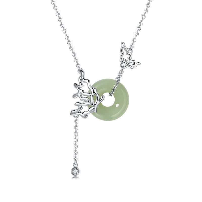 Collier pendentif papillon en argent sterling 925 avec boucle de paix en jade Hetian naturel et Buddha Stones