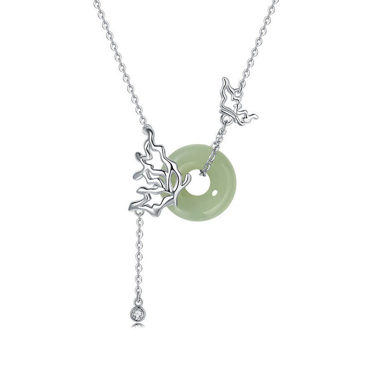 Collier pendentif papillon en argent sterling 925 avec boucle de paix en jade Hetian naturel et Buddha Stones