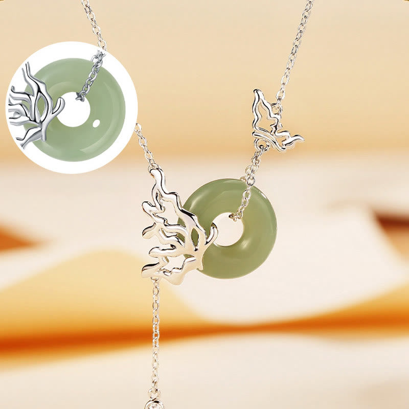 Collier pendentif papillon en argent sterling 925 avec boucle de paix en jade Hetian naturel et Buddha Stones
