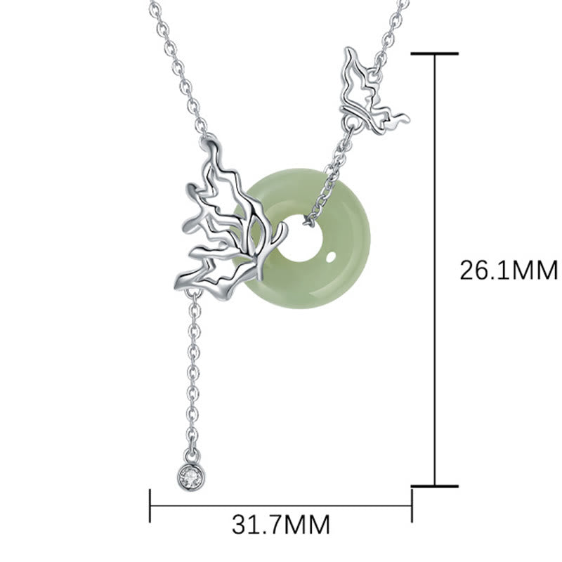 Collier pendentif papillon en argent sterling 925 avec boucle de paix en jade Hetian naturel et Buddha Stones