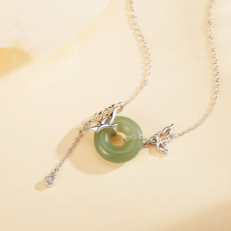 Collier pendentif papillon en argent sterling 925 avec boucle de paix en jade Hetian naturel et Buddha Stones