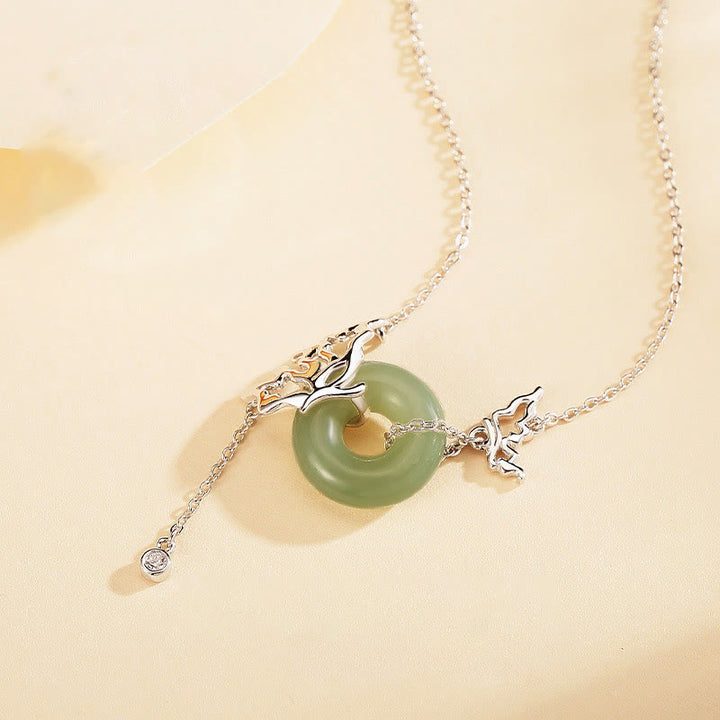 Collier pendentif papillon en argent sterling 925 avec boucle de paix en jade Hetian naturel et Buddha Stones