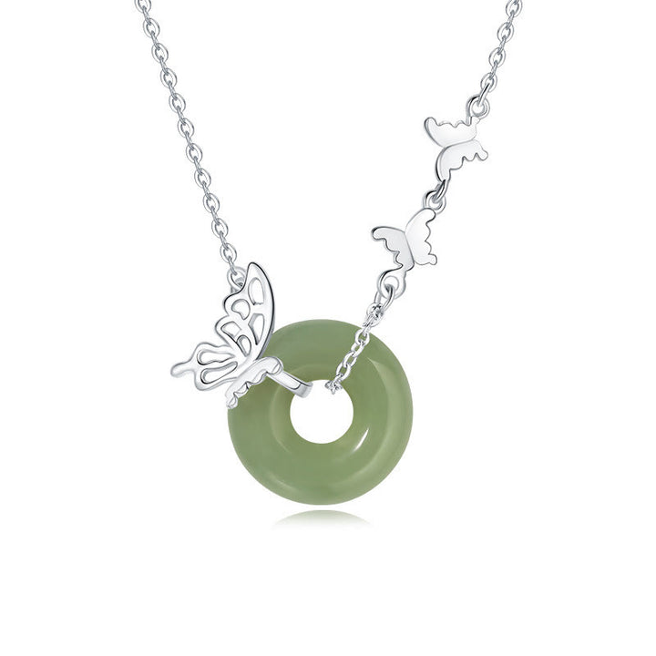 Buddha Stones en argent sterling 925, jade naturel Hetian, boucle de paix, papillon, porte-bonheur, prospérité, bracelet, pendentif