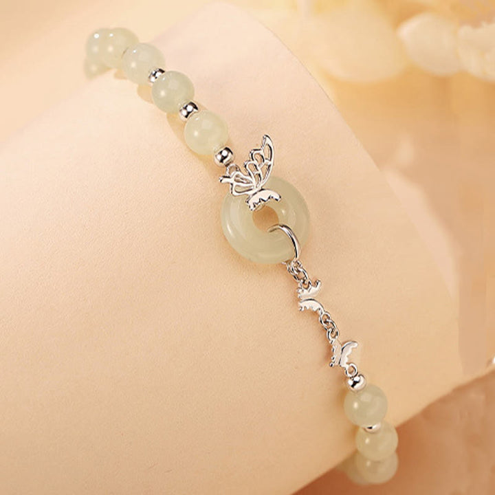 Buddha Stones en argent sterling 925, jade naturel Hetian, boucle de paix, papillon, porte-bonheur, prospérité, bracelet, pendentif - Bracelet en jade (tour de poignet 14-17 cm) - image 11