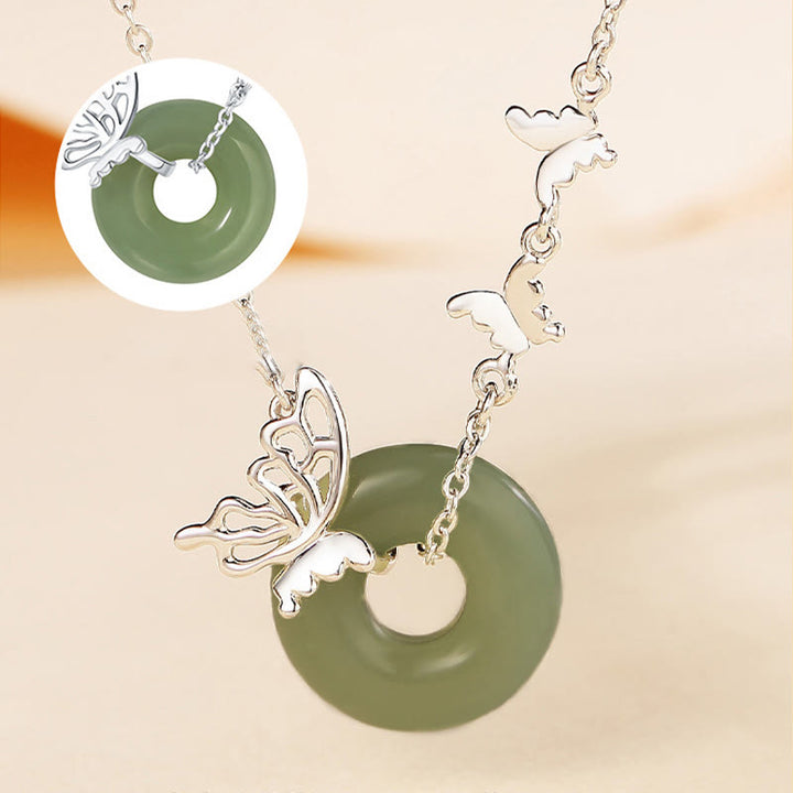 Buddha Stones en argent sterling 925, jade naturel Hetian, boucle de paix, papillon, porte-bonheur, prospérité, bracelet, pendentif