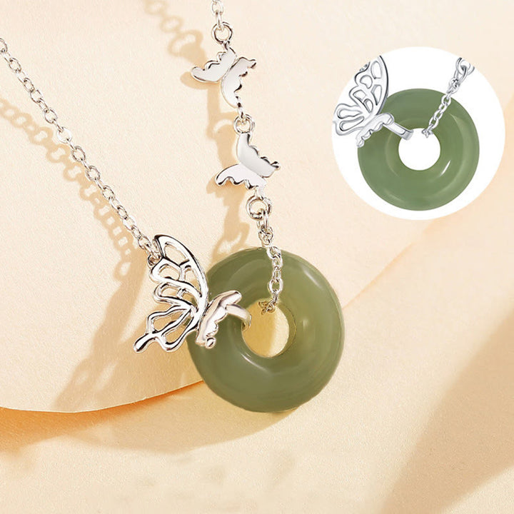 Buddha Stones en argent sterling 925, jade naturel Hetian, boucle de paix, papillon, porte-bonheur, prospérité, bracelet, pendentif