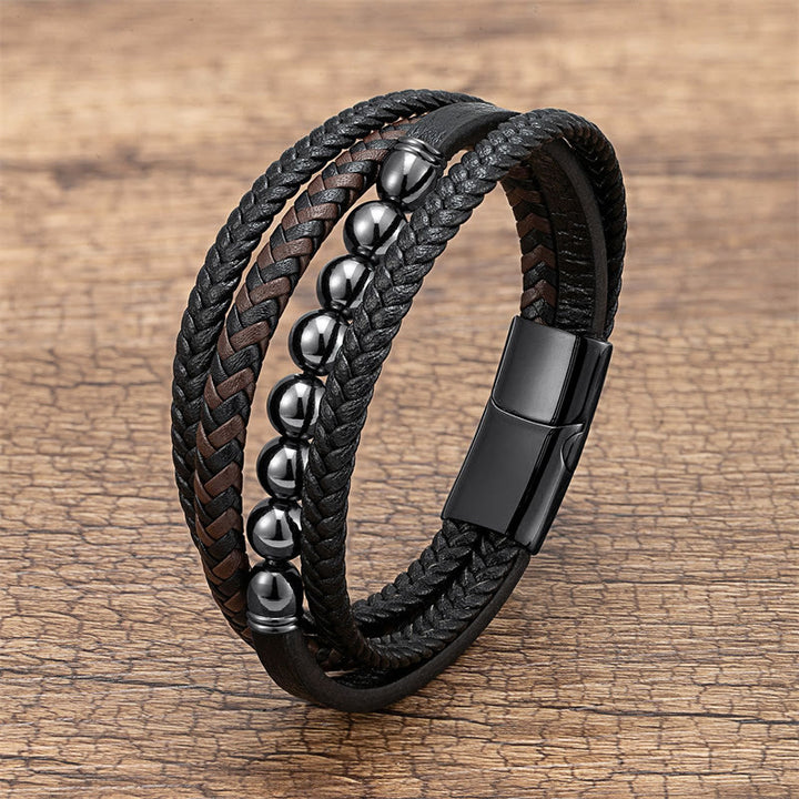 Bracelet en cuir positif avec Buddha Stones en hématite et pierre de lave, œil de tigre, onyx noir et lazurite