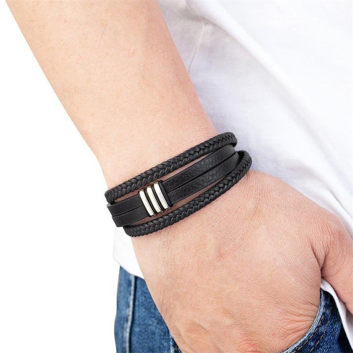Bracelet en cuir tressé fait main avec boucle en acier titane et Buddha Stones