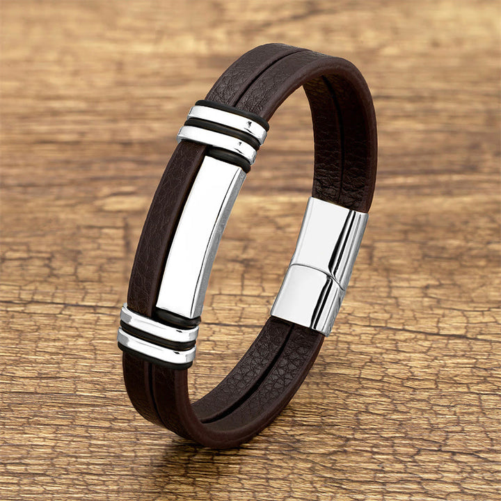 Bracelet d'équilibre en cuir marron avec boucle en acier titane et Buddha Stones