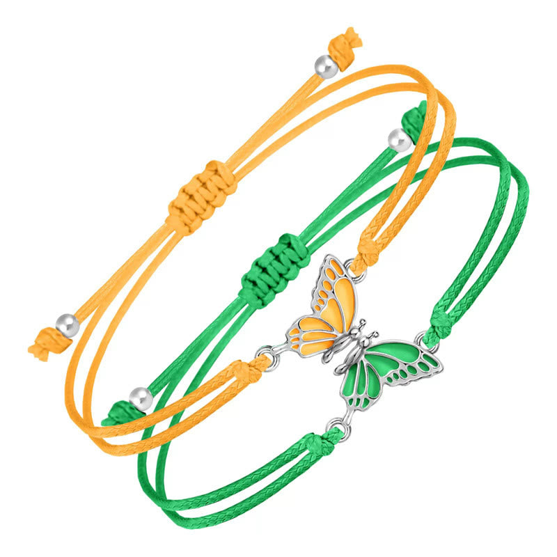 Bracelet de liberté papillon en corde tressée fait main avec Buddha Stones, 2 pièces