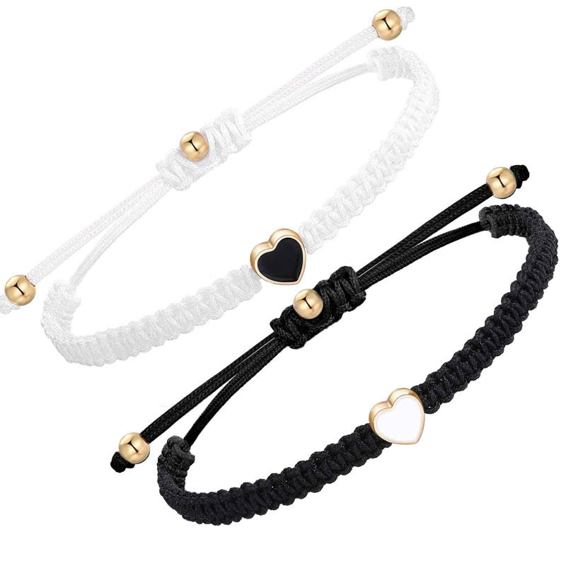 Bracelet de couple porte-bonheur en corde tressée faite à la main avec Buddha Stones, 2 pièces