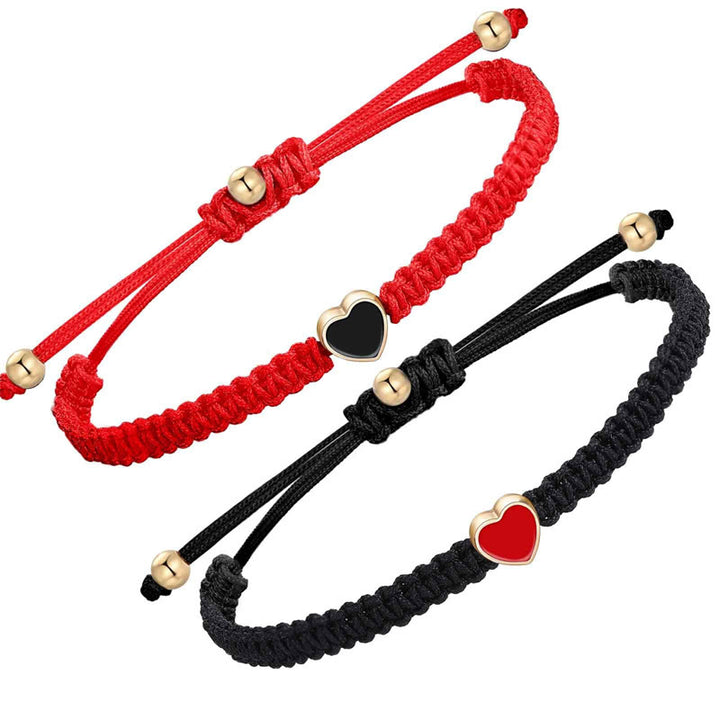 Bracelet de couple porte-bonheur en corde tressée faite à la main avec Buddha Stones, 2 pièces