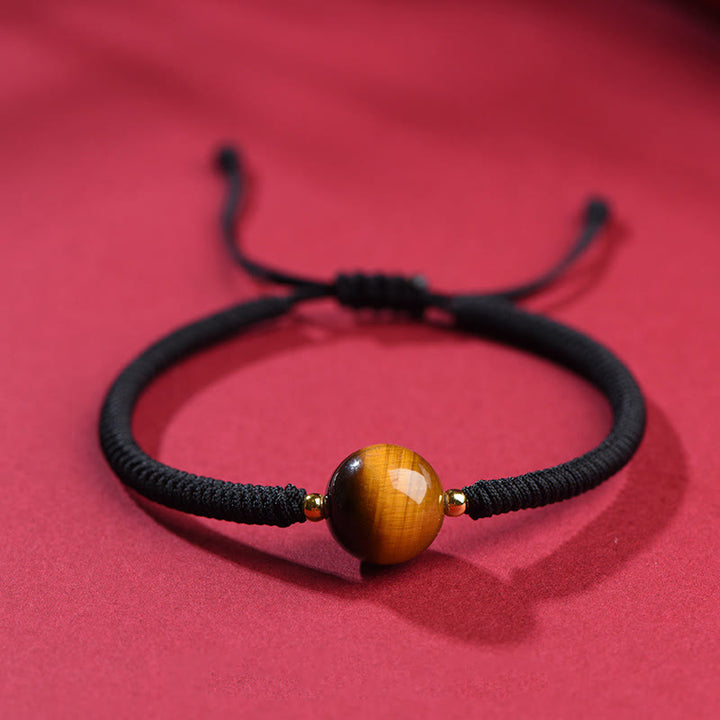Bracelet en corde de protection porte-bonheur en perles d'œil de tigre faites à la main avec des Buddha Stones