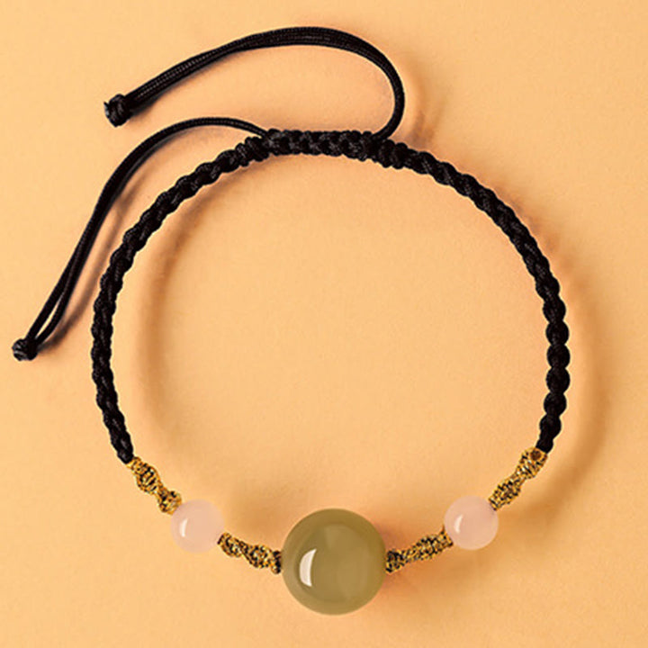 Bracelet tressé porte-bonheur en jade Hetian, onyx noir, agate rouge et pierres de Buddha Stones