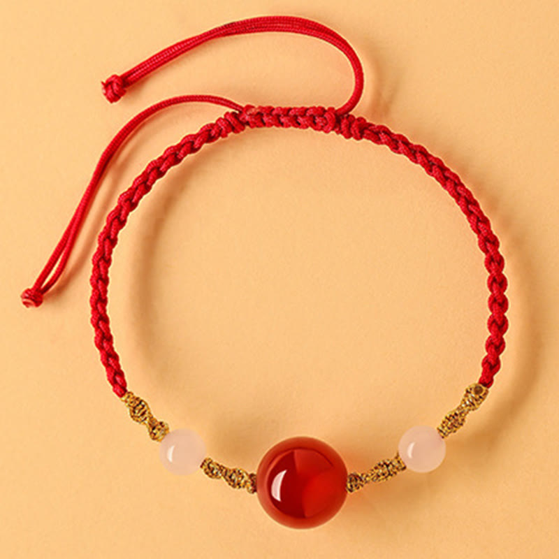 Bracelet tressé porte-bonheur en jade Hetian, onyx noir, agate rouge et pierres de Buddha Stones