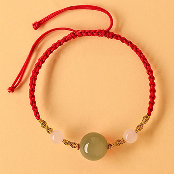 Bracelet tressé porte-bonheur en jade Hetian, onyx noir, agate rouge et pierres de Buddha Stones