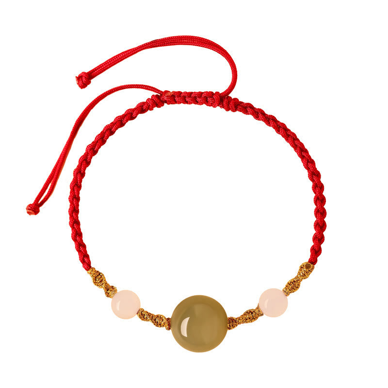 Bracelet tressé porte-bonheur en jade Hetian, onyx noir, agate rouge et pierres de Buddha Stones