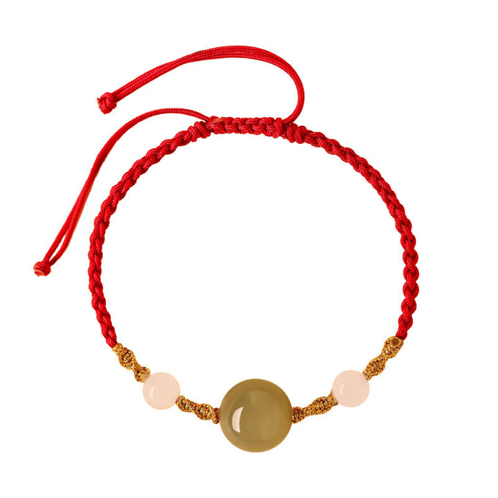 Bracelet tressé porte-bonheur en jade Hetian, onyx noir, agate rouge et pierres de Buddha Stones