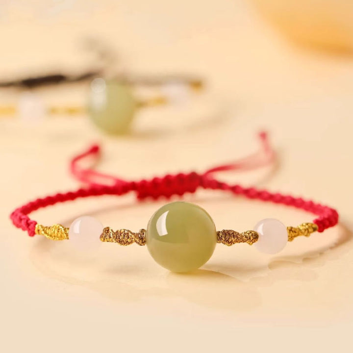 Bracelet tressé porte-bonheur en jade Hetian, onyx noir, agate rouge et pierres de Buddha Stones