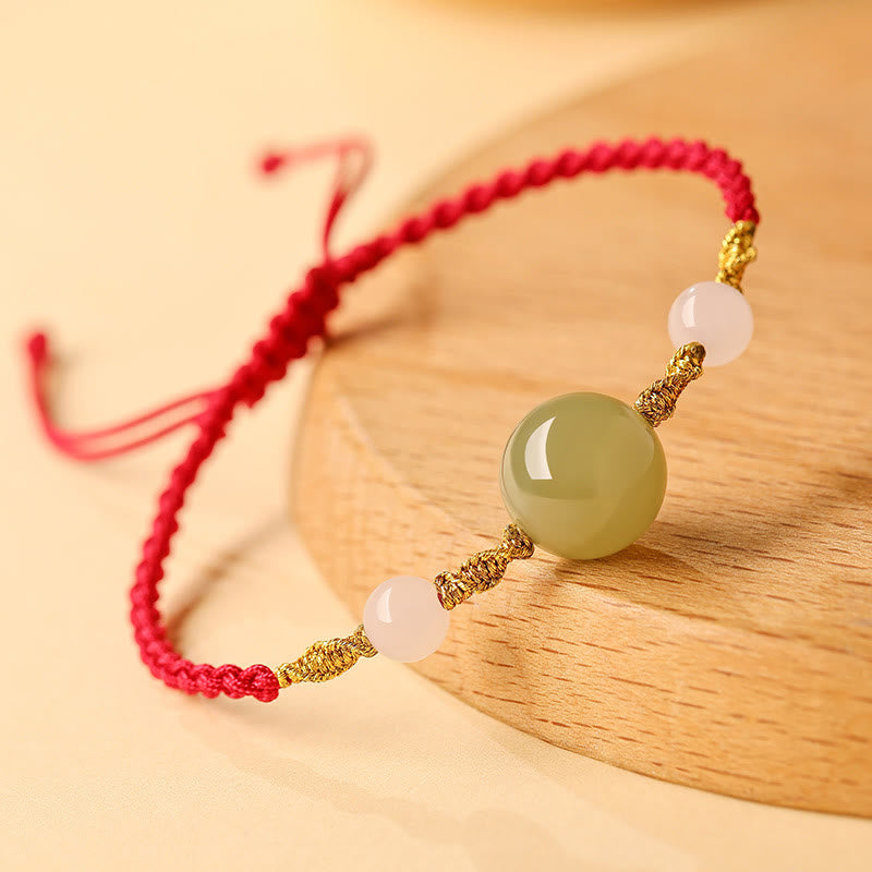 Bracelet tressé porte-bonheur en jade Hetian, onyx noir, agate rouge et pierres de Buddha Stones