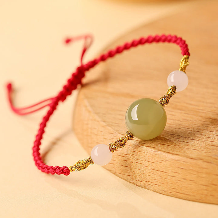 Bracelet tressé porte-bonheur en jade Hetian, onyx noir, agate rouge et pierres de Buddha Stones