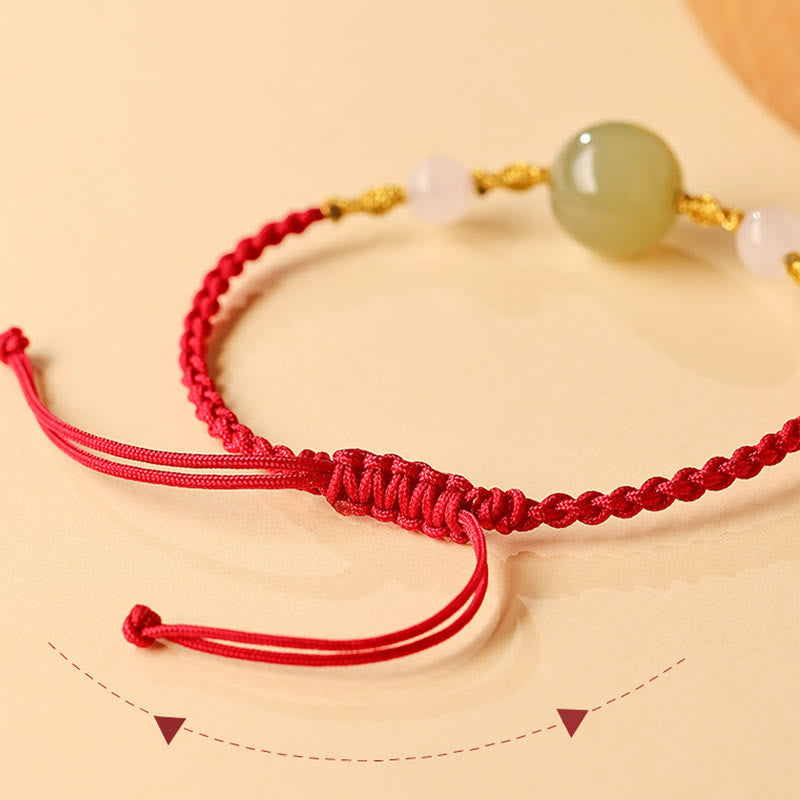Bracelet tressé porte-bonheur en jade Hetian, onyx noir, agate rouge et pierres de Buddha Stones