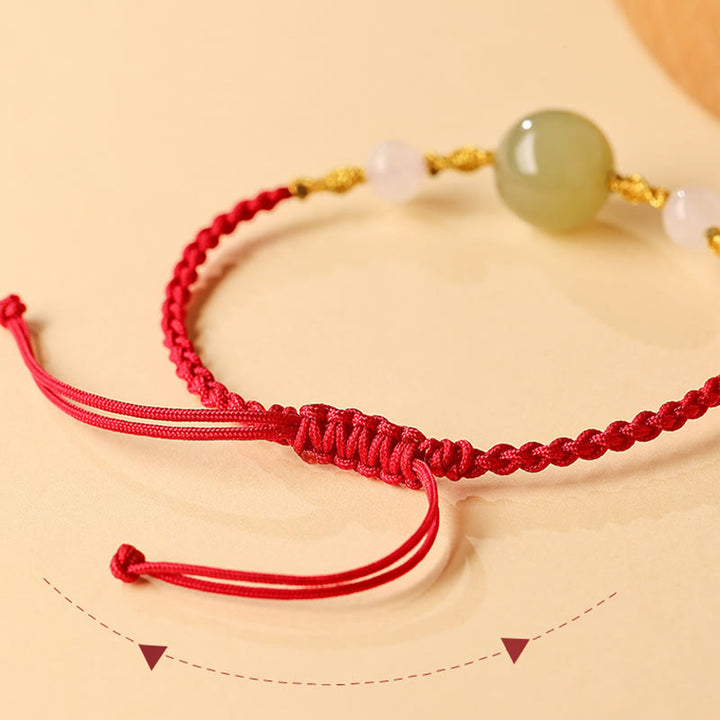 Bracelet tressé porte-bonheur en jade Hetian, onyx noir, agate rouge et pierres de Buddha Stones