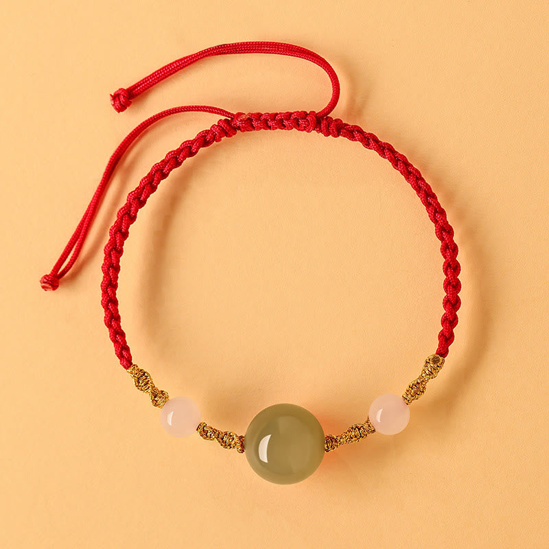 Bracelet tressé porte-bonheur en jade Hetian, onyx noir, agate rouge et pierres de Buddha Stones