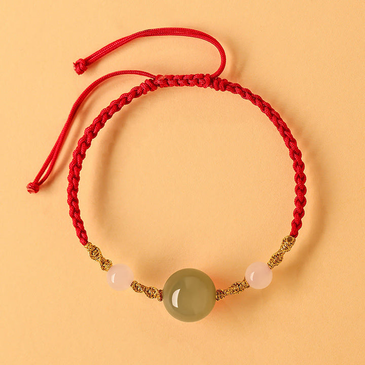 Bracelet tressé porte-bonheur en jade Hetian, onyx noir, agate rouge et pierres de Buddha Stones
