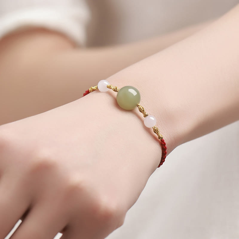 Bracelet tressé porte-bonheur en jade Hetian, onyx noir, agate rouge et pierres de Buddha Stones