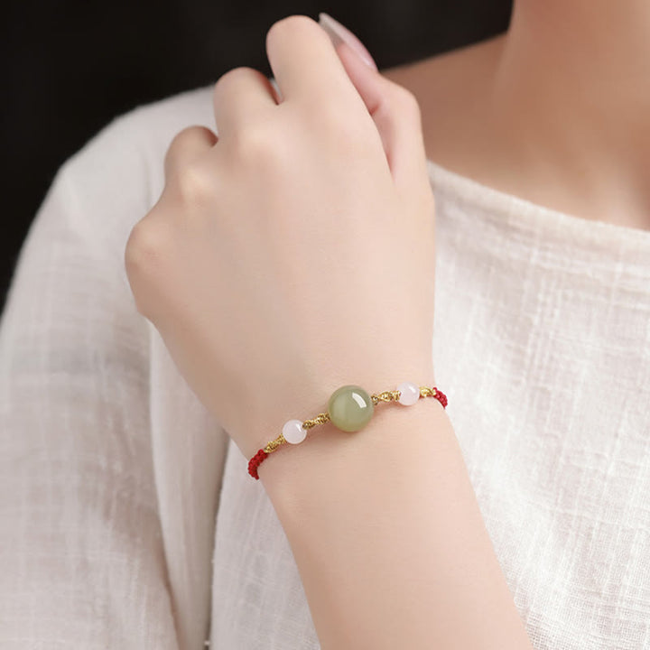 Bracelet tressé porte-bonheur en jade Hetian, onyx noir, agate rouge et pierres de Buddha Stones