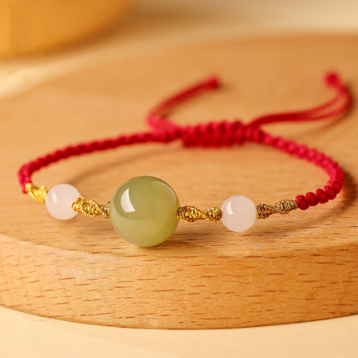 Bracelet tressé porte-bonheur en jade Hetian, onyx noir, agate rouge et pierres de Buddha Stones