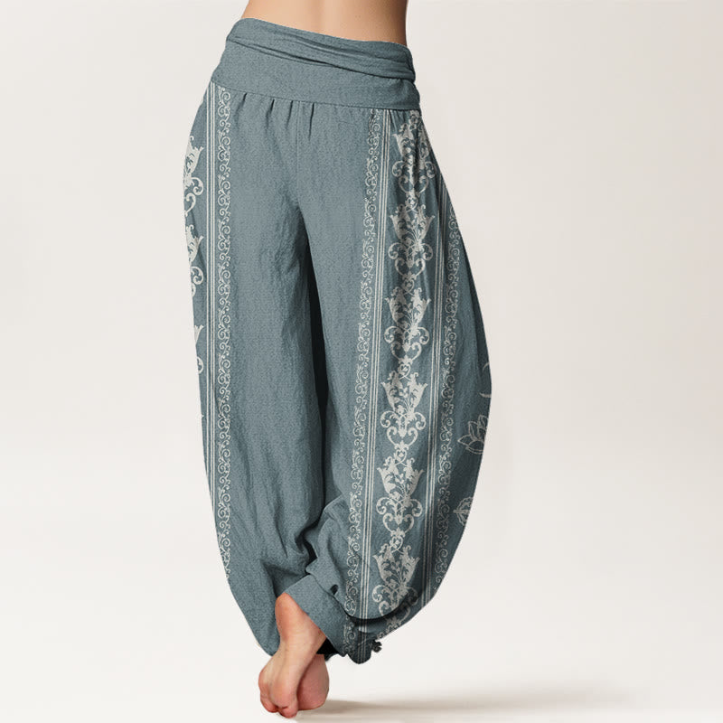 Pantalon harem à taille élastique pour femme, orné de Buddha Stones, de fleurs de lotus en coton et de motifs double Dorje Vajra Namaste Om. - image 5