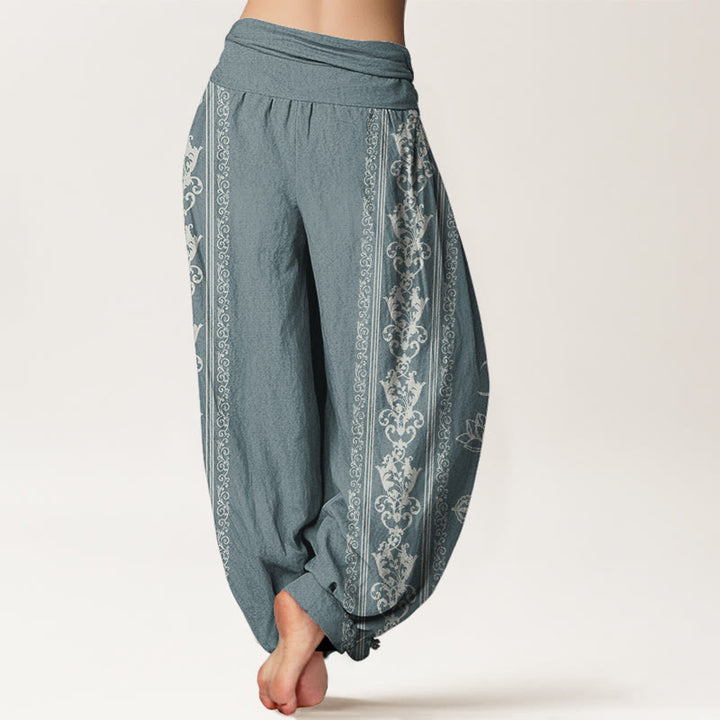 Pantalon harem à taille élastique pour femme, orné de Buddha Stones, de fleurs de lotus en coton et de motifs double Dorje Vajra Namaste Om. - image 5