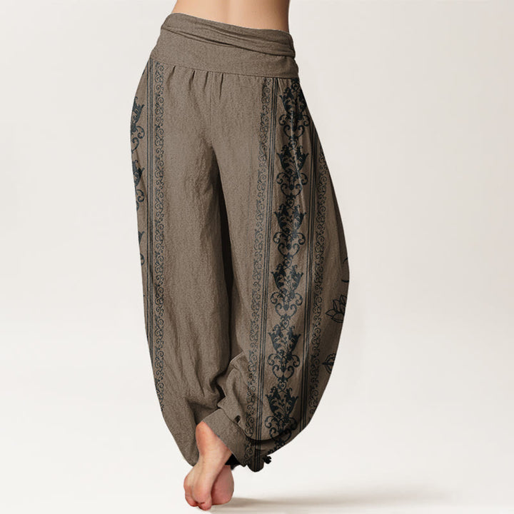 Pantalon harem à taille élastique pour femme, orné de Buddha Stones, de fleurs de lotus en coton et de motifs double Dorje Vajra Namaste Om. - image 8