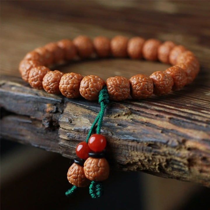 Bracelet tibétain en agate et graines de Bodhi avec Buddha Stones