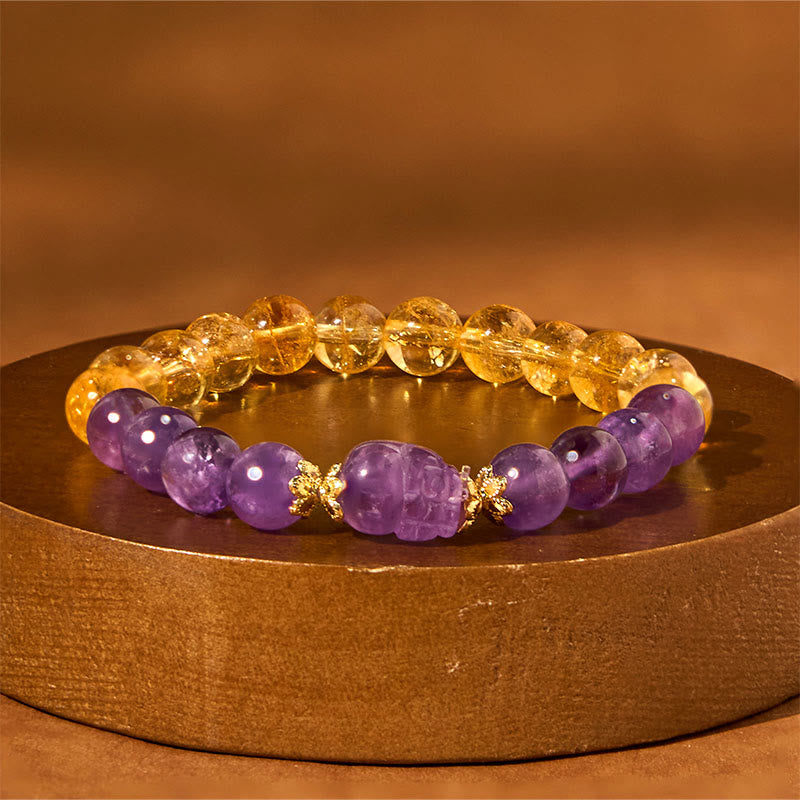 Bracelet de prospérité Pixiu en Buddha Stones, citrine et améthyste